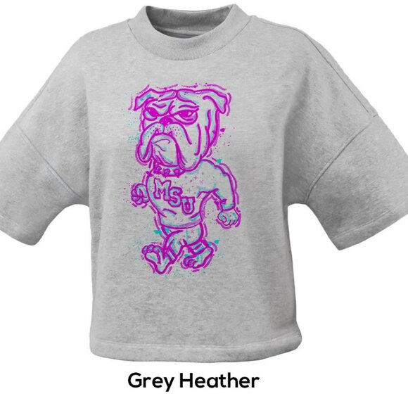 Miss State Bulldog Boxy Cropped Short Sleeve Fleece USM Bully neon - Picture 2 of 4
